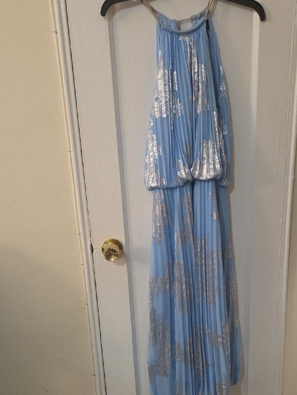 MSK Light Blue Halter Gown with Silver Accents